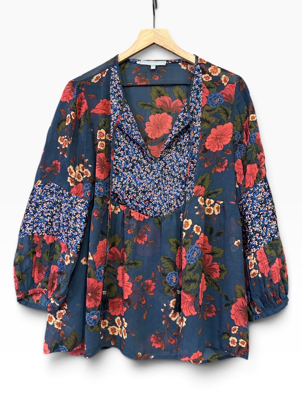 Daniel Rainn Garnet Babydoll Floral Peasant Boho Blouse Size Large - Picture 10 of 11